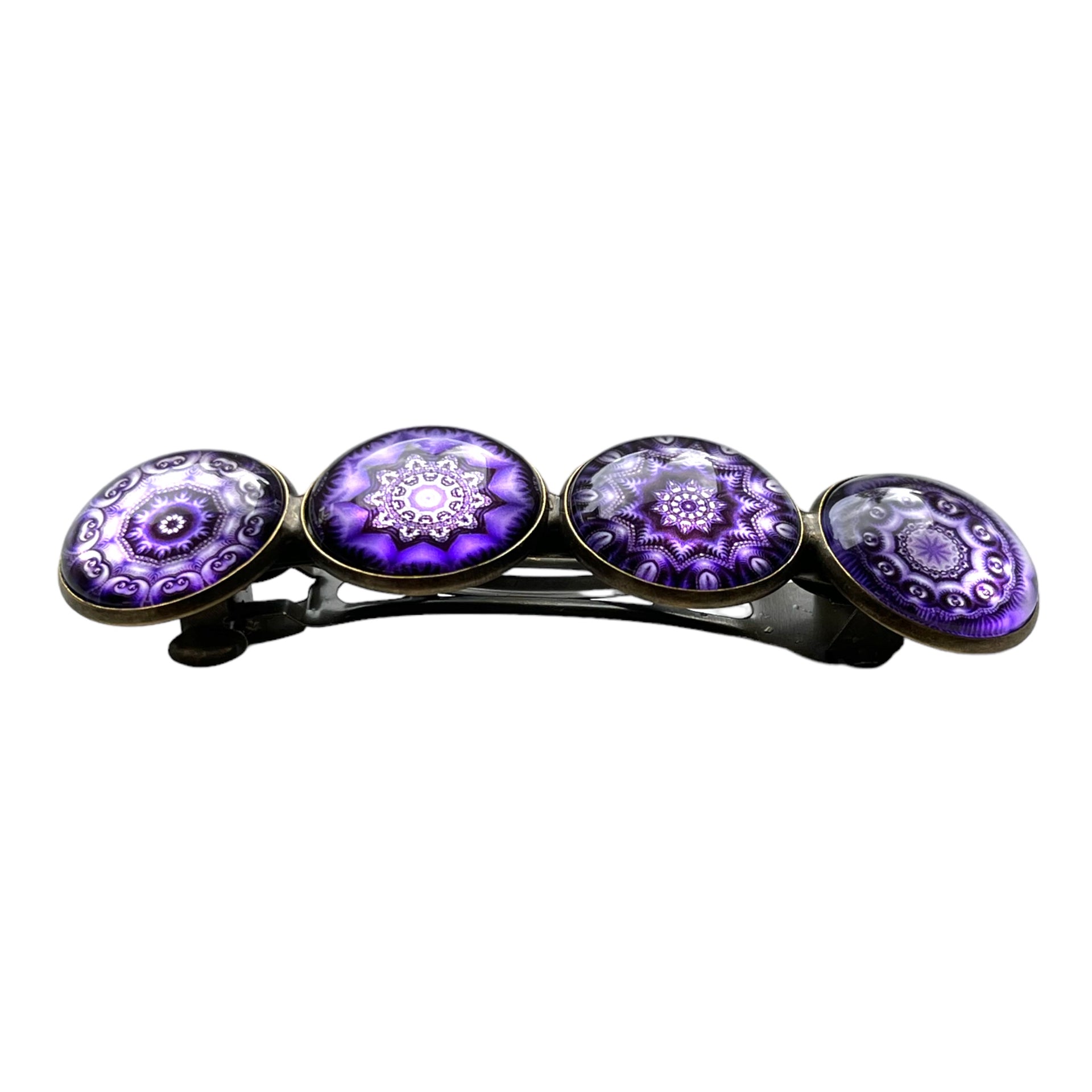 Hairclip XL glas cabochon haarspeld bohemian ibiza boho paars lila print 0158 - HAIRPIN.NU