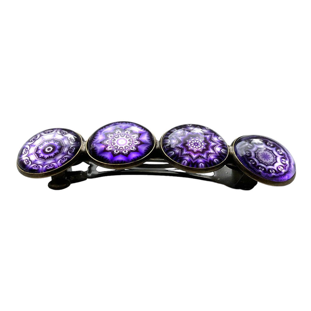Hairclip XL glas cabochon haarspeld bohemian ibiza boho paars lila print 0158 - HAIRPIN.NU