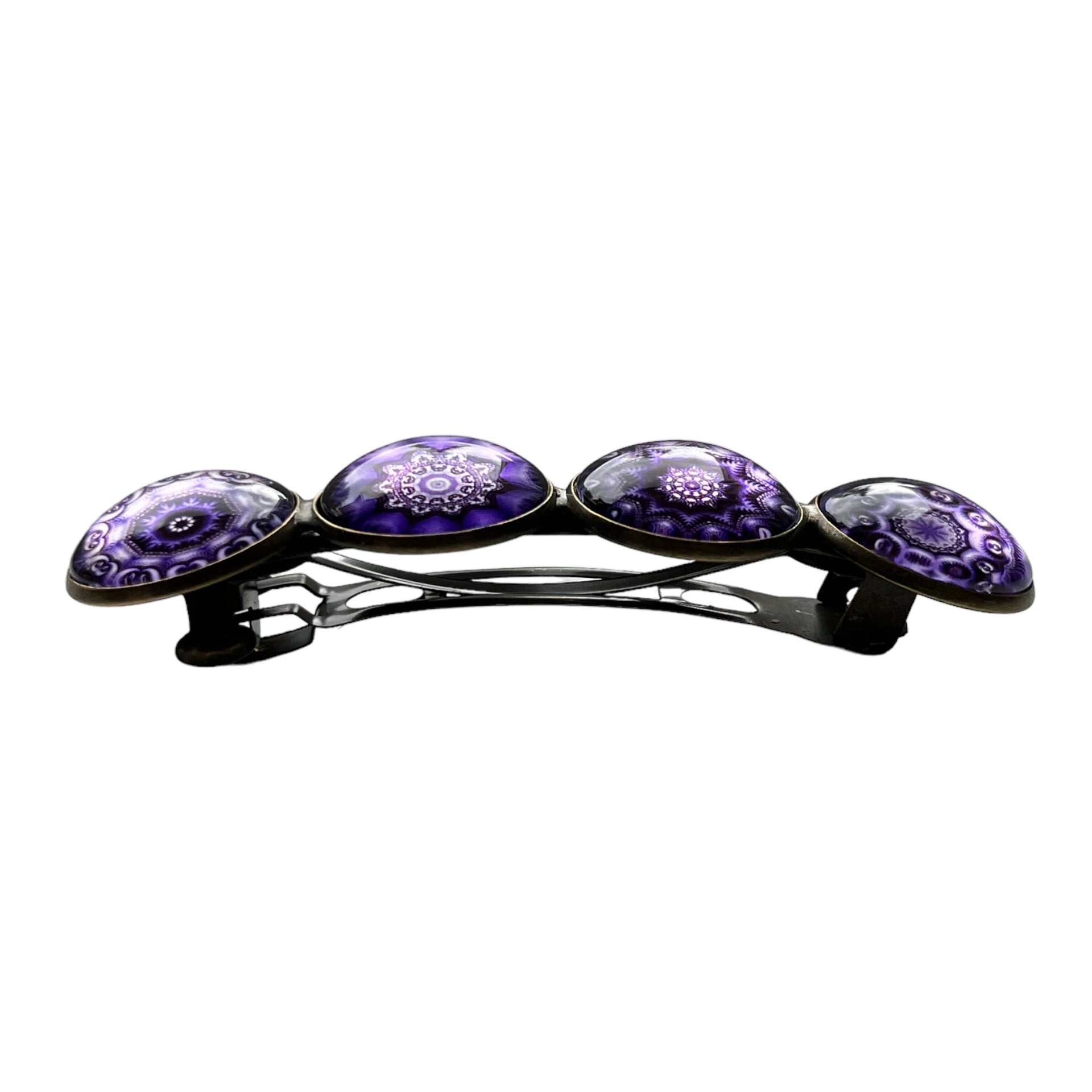 Hairclip XL glas cabochon haarspeld bohemian ibiza boho paars lila print 0158 - HAIRPIN.NU