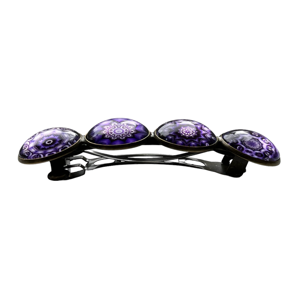 Hairclip XL glas cabochon haarspeld bohemian ibiza boho paars lila print 0158 - HAIRPIN.NU