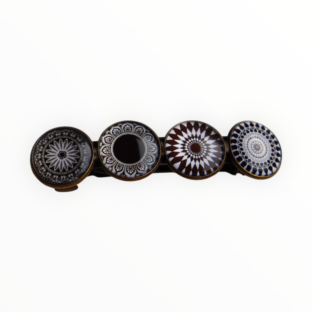 Hairclip XL glas cabochon haarspeld zwart-wit print 0172