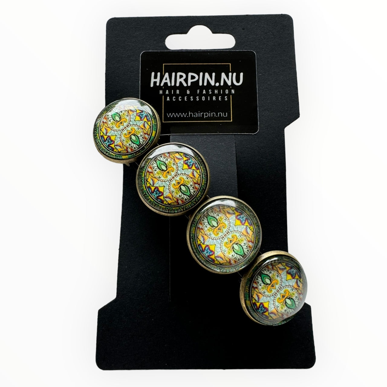 Hairclip XL glas cabochon haarspeld geel groen print 0177
