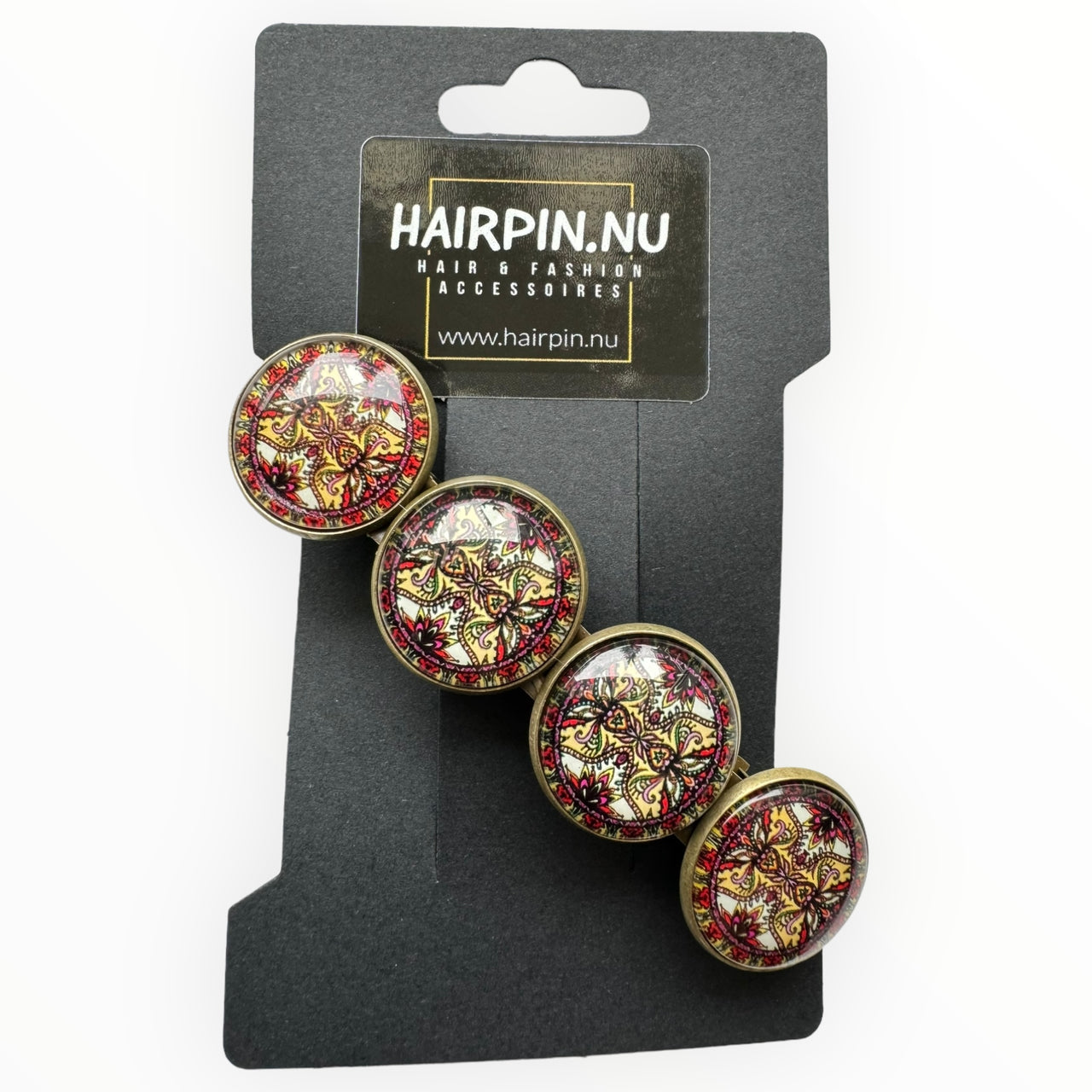 Hairclip XL glas cabochon haarspeld bruinrood print 0178