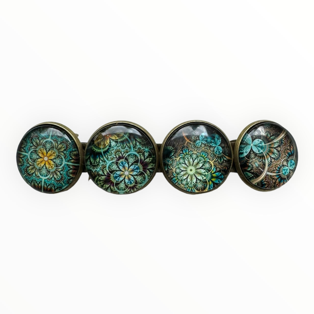 Hairclip XL glas cabochon haarspeld bruin turquoise print 0183