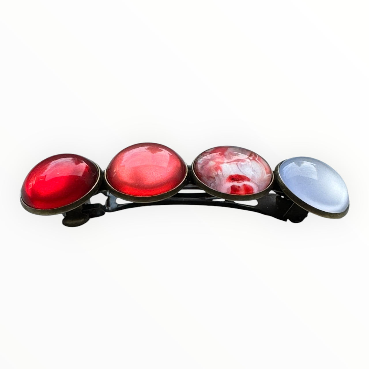 Color Hairclip XL glas cabochon haarspeld happy print 0188