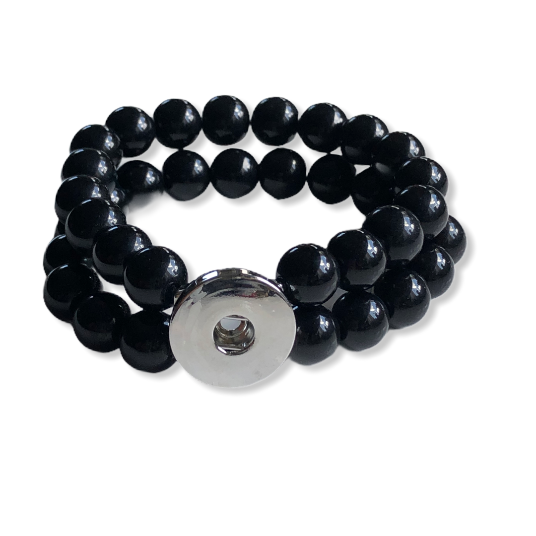 Armband dubbel kralen clicks /buttons zwart incl. 2 gratis buttons