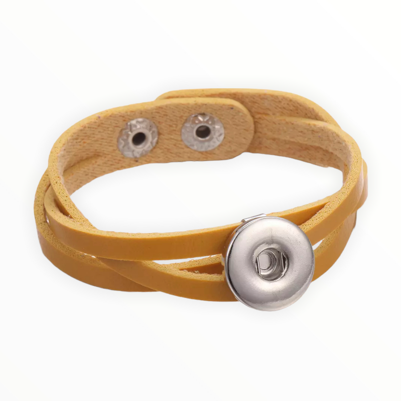 Armband geel clicks /buttons incl. 2 gratis buttons naar keuze