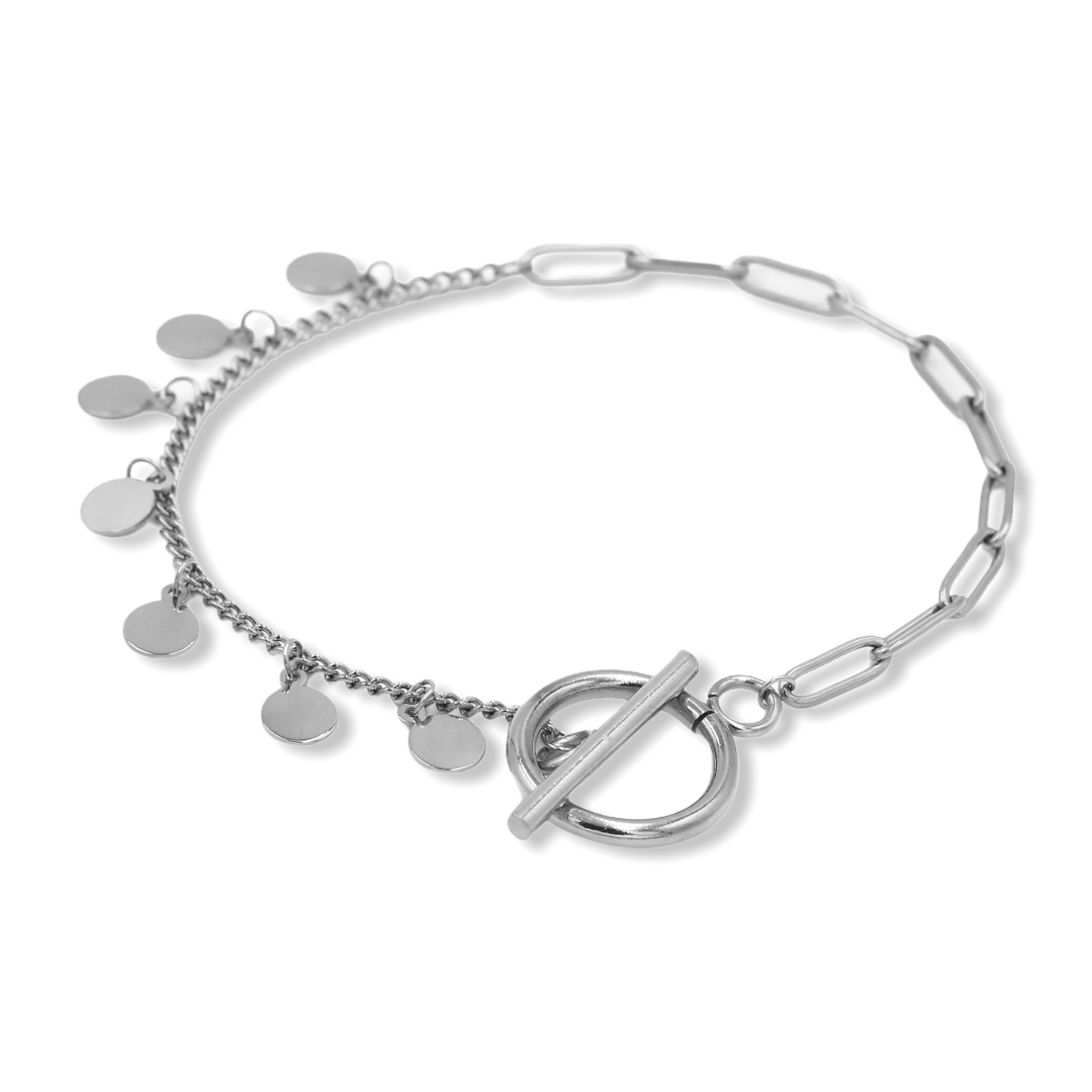 Armband kapitel slot met muntjes zilverkleur