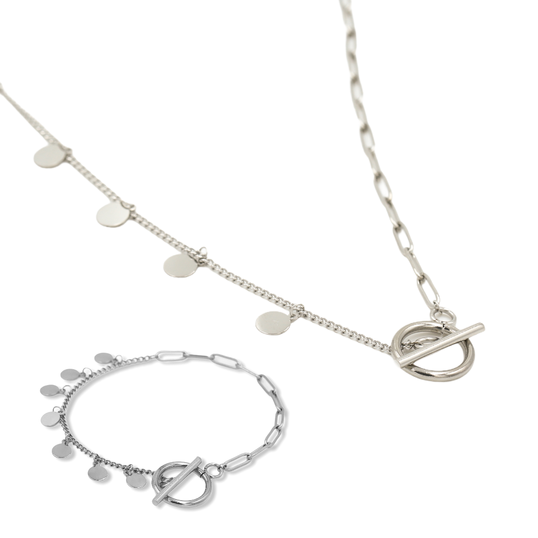 Armband kapitel slot met muntjes zilverkleur - set