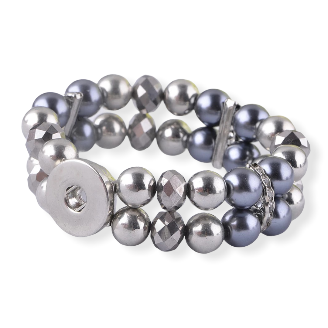 Armband kralen clicks /buttons style - zilver/grijs