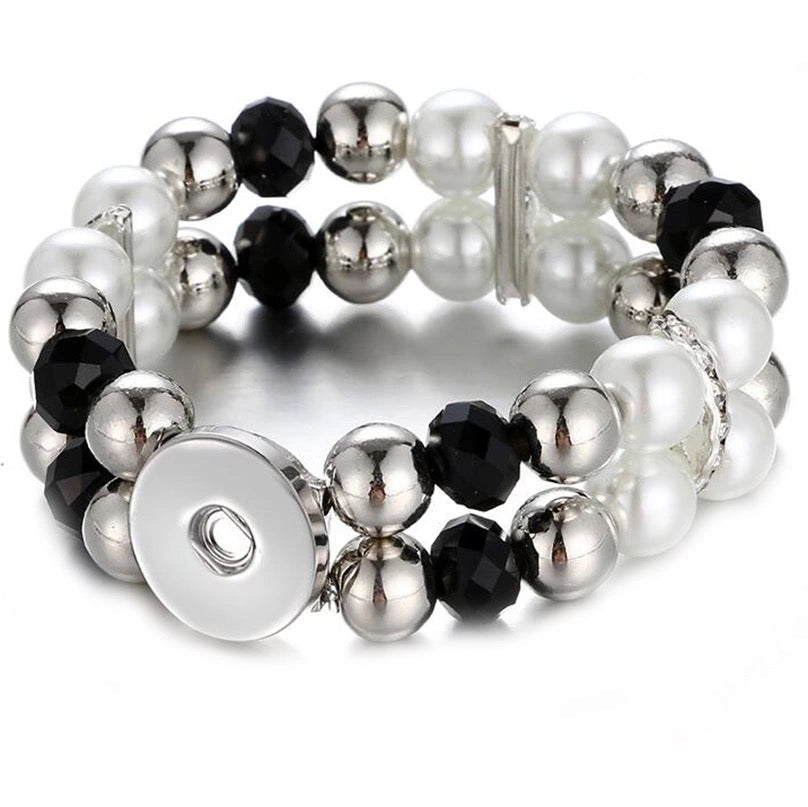 Armband kralen clicks /buttons style - zwart/grijs