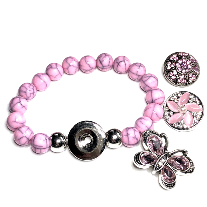 Armband kralen clicks incl. 2 buttons lichtroze