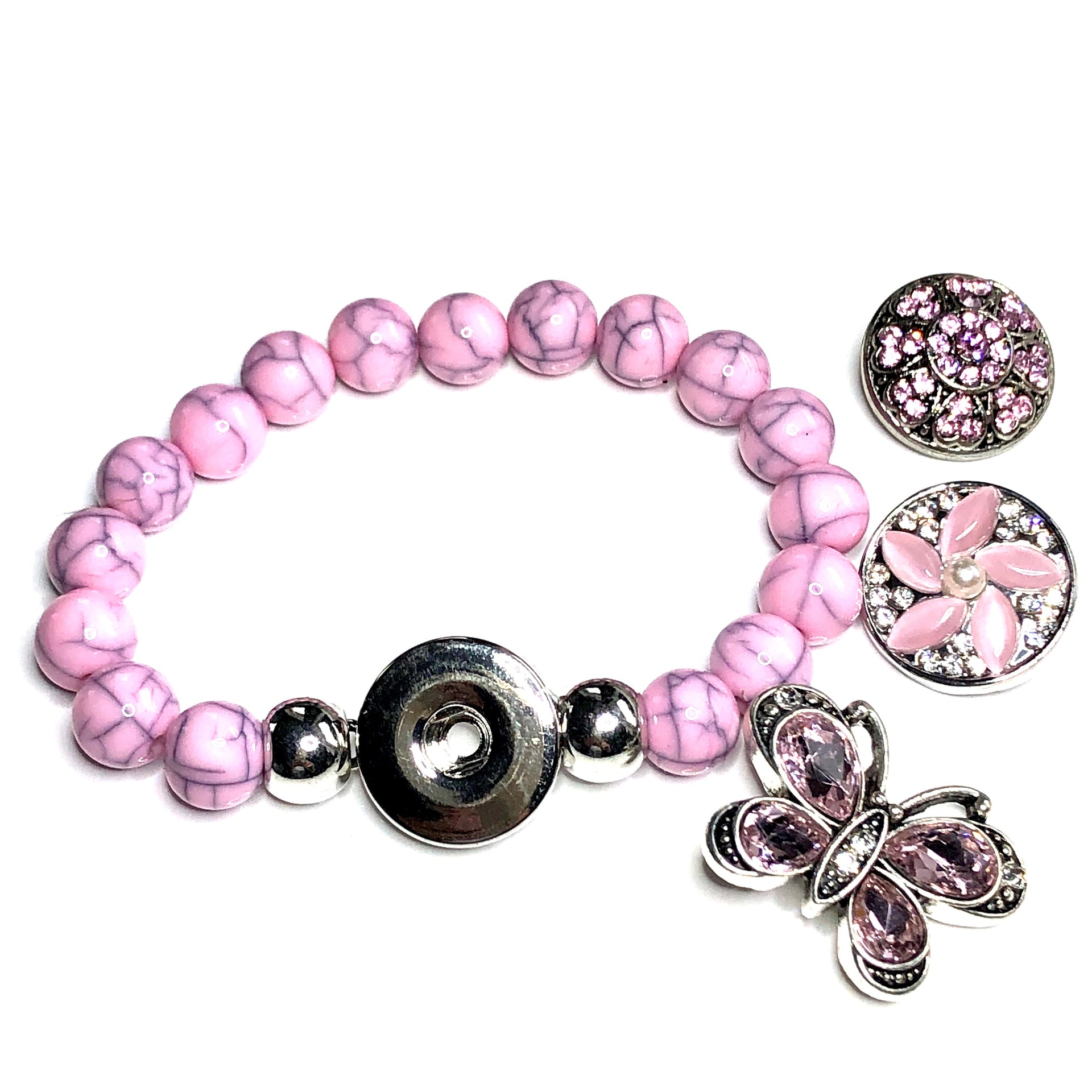 Armband kralen clicks incl. 2 buttons lichtroze