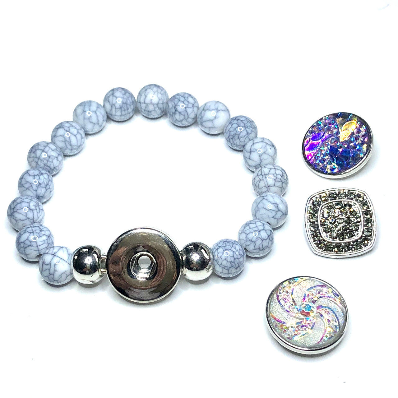 Armband kralen clicks incl. 2 gratis buttons grijswit