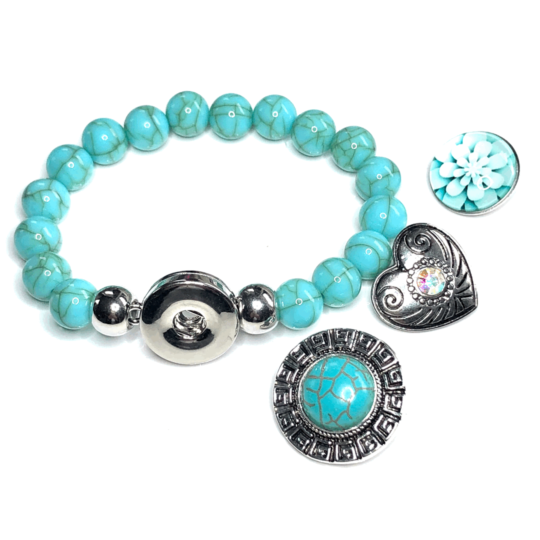 Armband kralen clicks incl. 2 gratis buttons turquoise