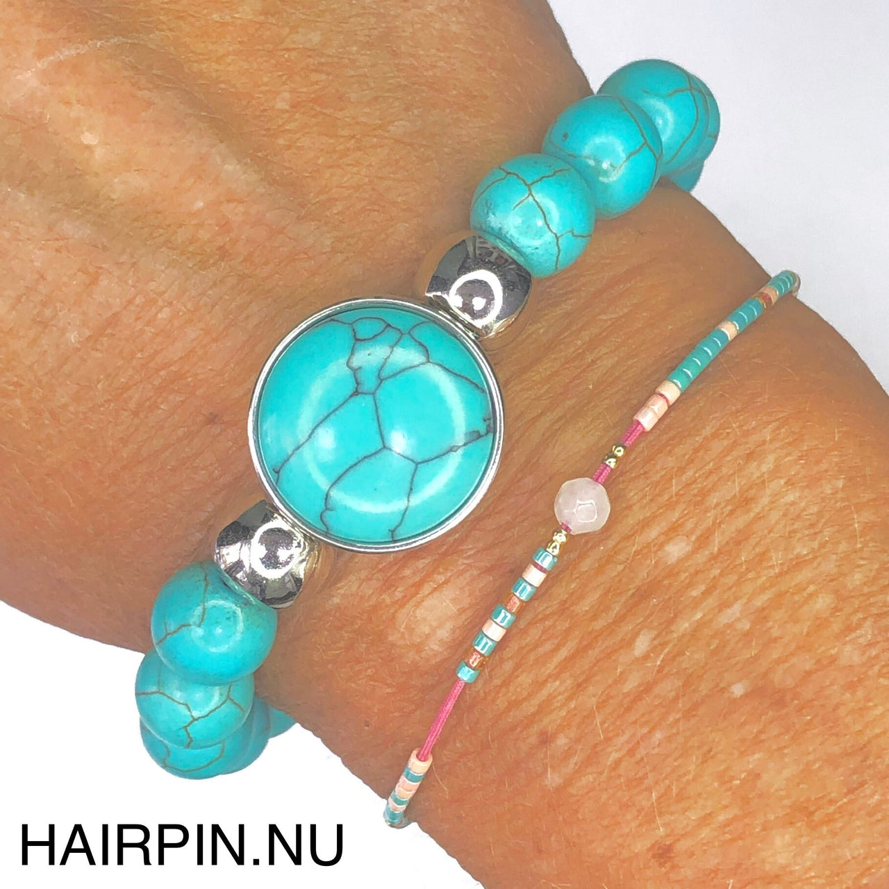 Armband kralen clicks incl. 2 gratis buttons turquoise