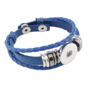 Armband leer blauw clicks /buttons incl. 2 gratis buttons naar keuze
