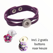 Armband paars clicks /buttons incl. 2 gratis buttons naar keuze