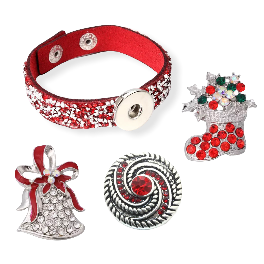 Armband rood glossy clicks /buttons incl. 2 gratis buttons naar keuze