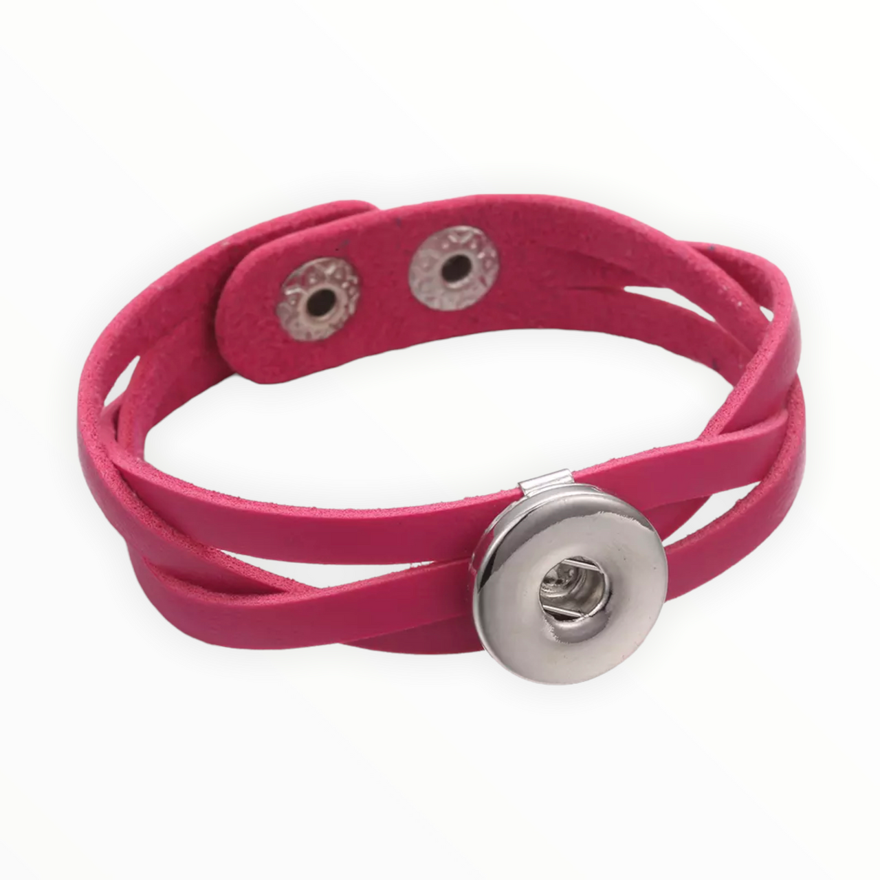 Armband roze clicks /buttons incl. 2 gratis buttons naar keuze
