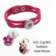 Armband roze clicks /buttons incl. 2 gratis buttons naar keuze