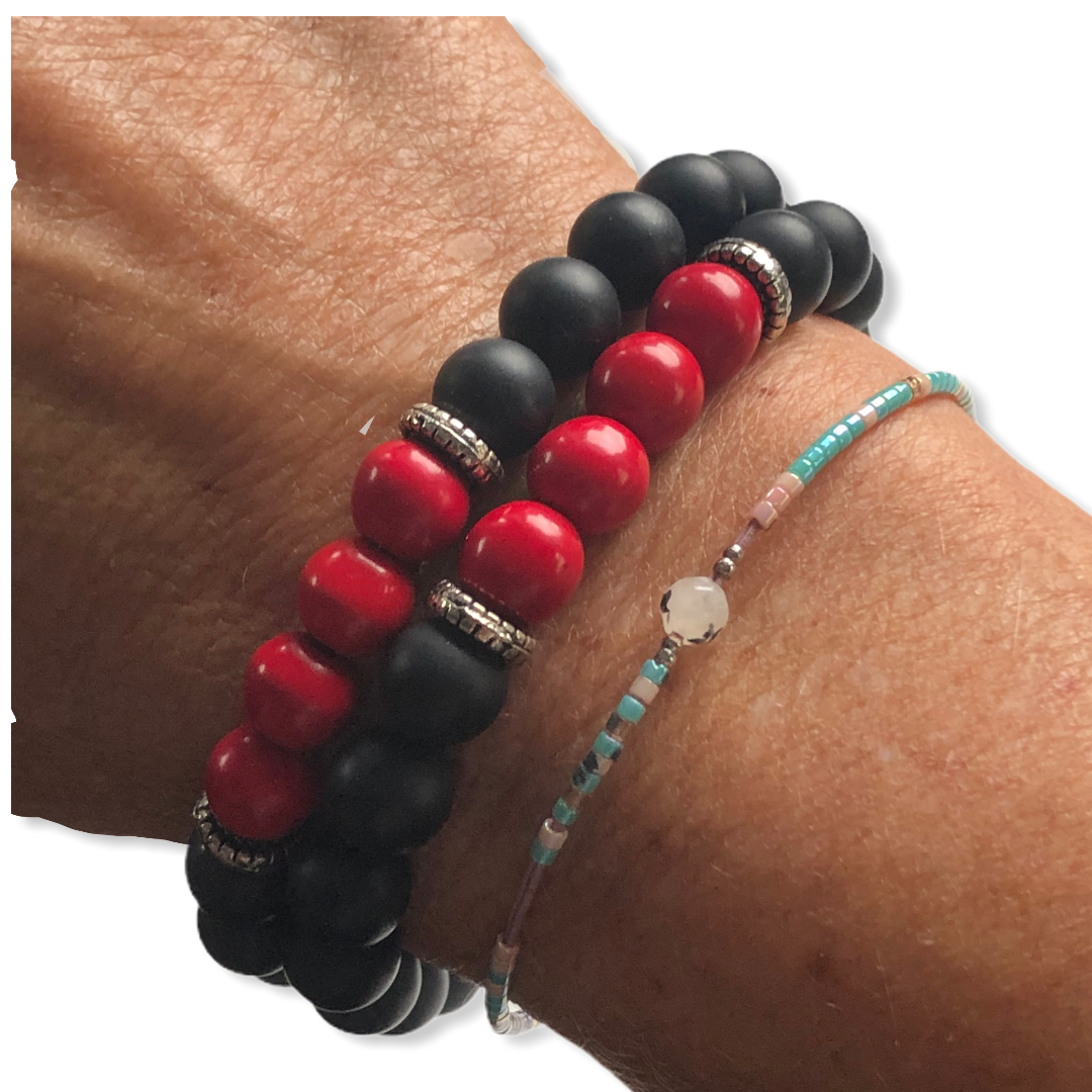 Armband set black onyx rouge