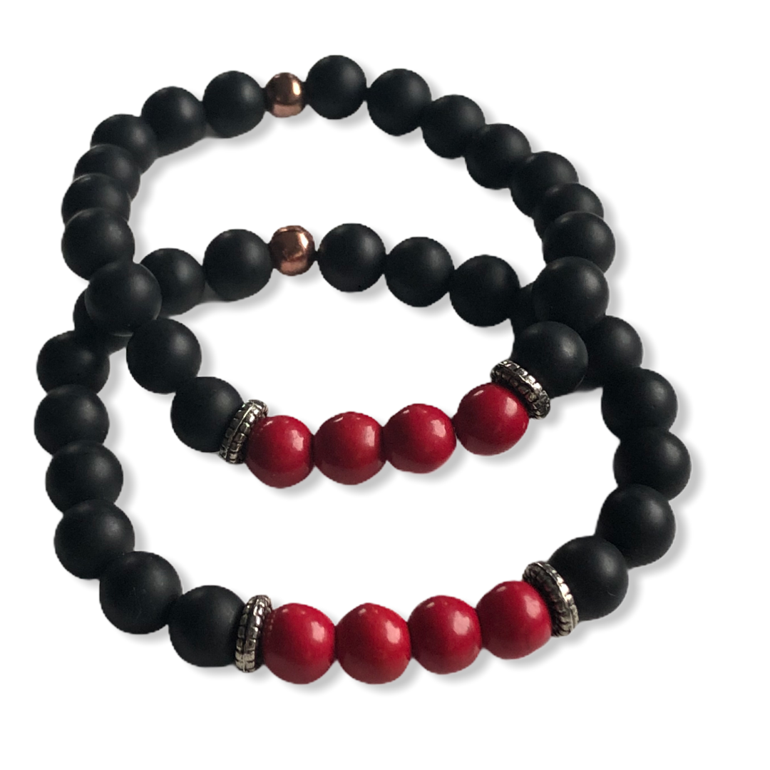 Armband set black onyx rouge