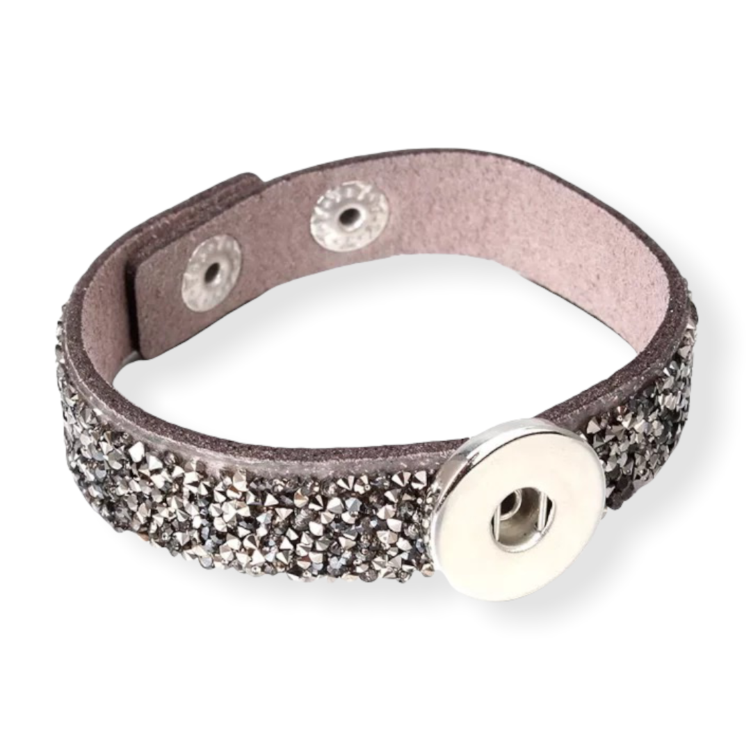 Armband taupe glossy clicks /buttons incl. 2 gratis buttons naar keuze