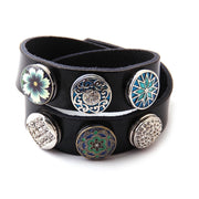 Armband voor click buttons - dubbel leder zwart