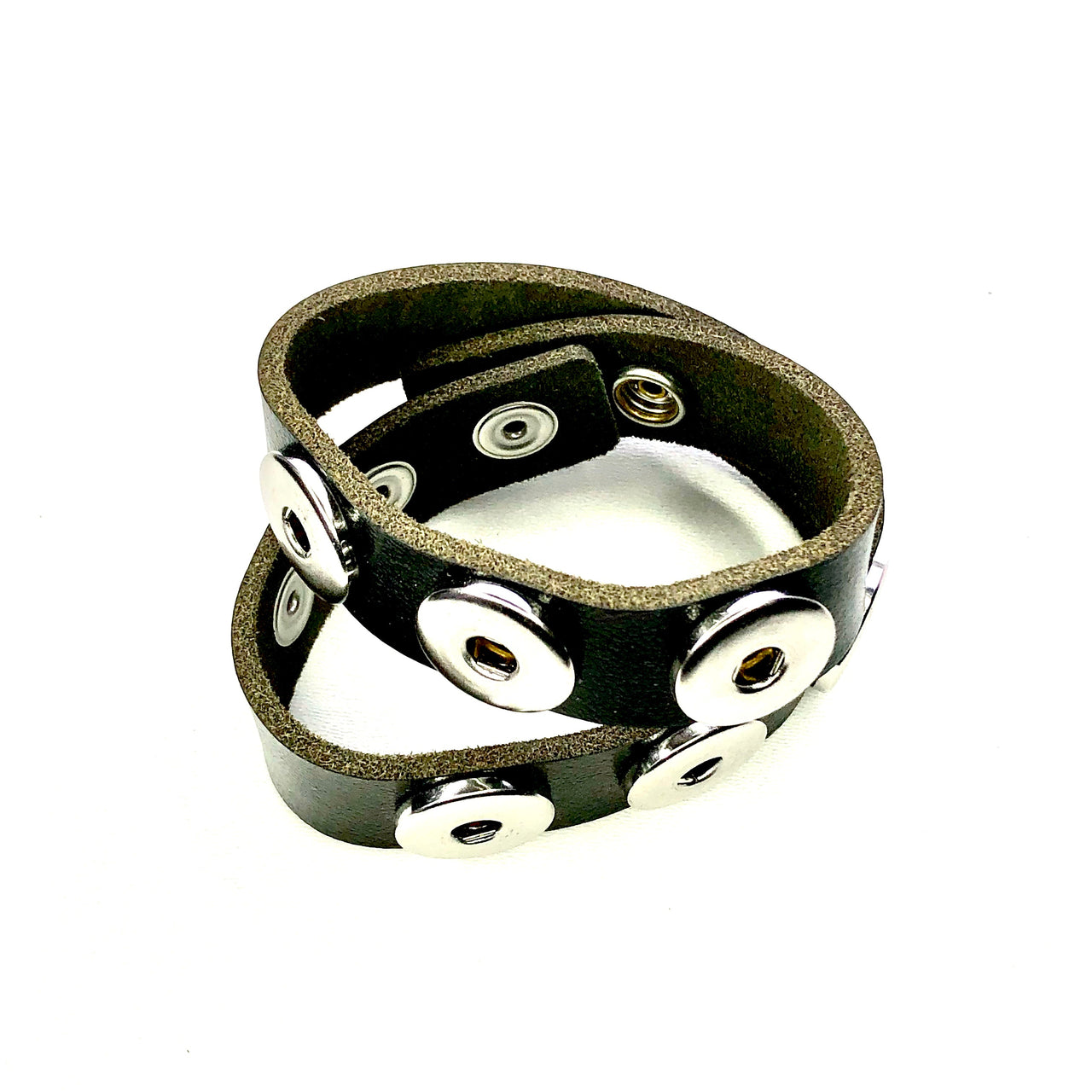 Armband voor click buttons - dubbel leder zwart