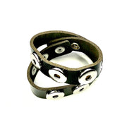 Armband voor click buttons - dubbel leder zwart