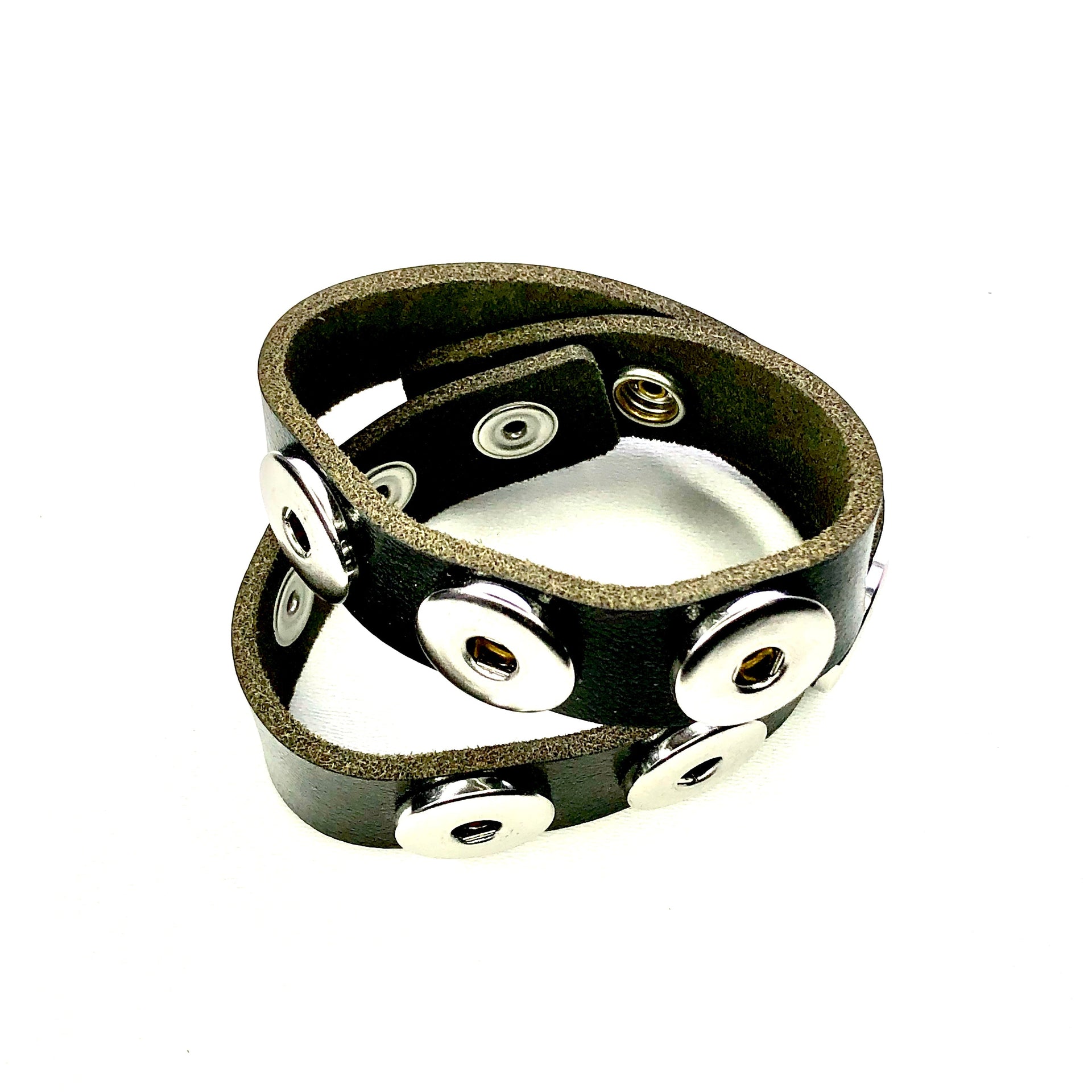 Armband voor click buttons - dubbel leder zwart