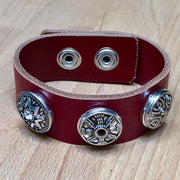 Armband voor click buttons - leder trio rood