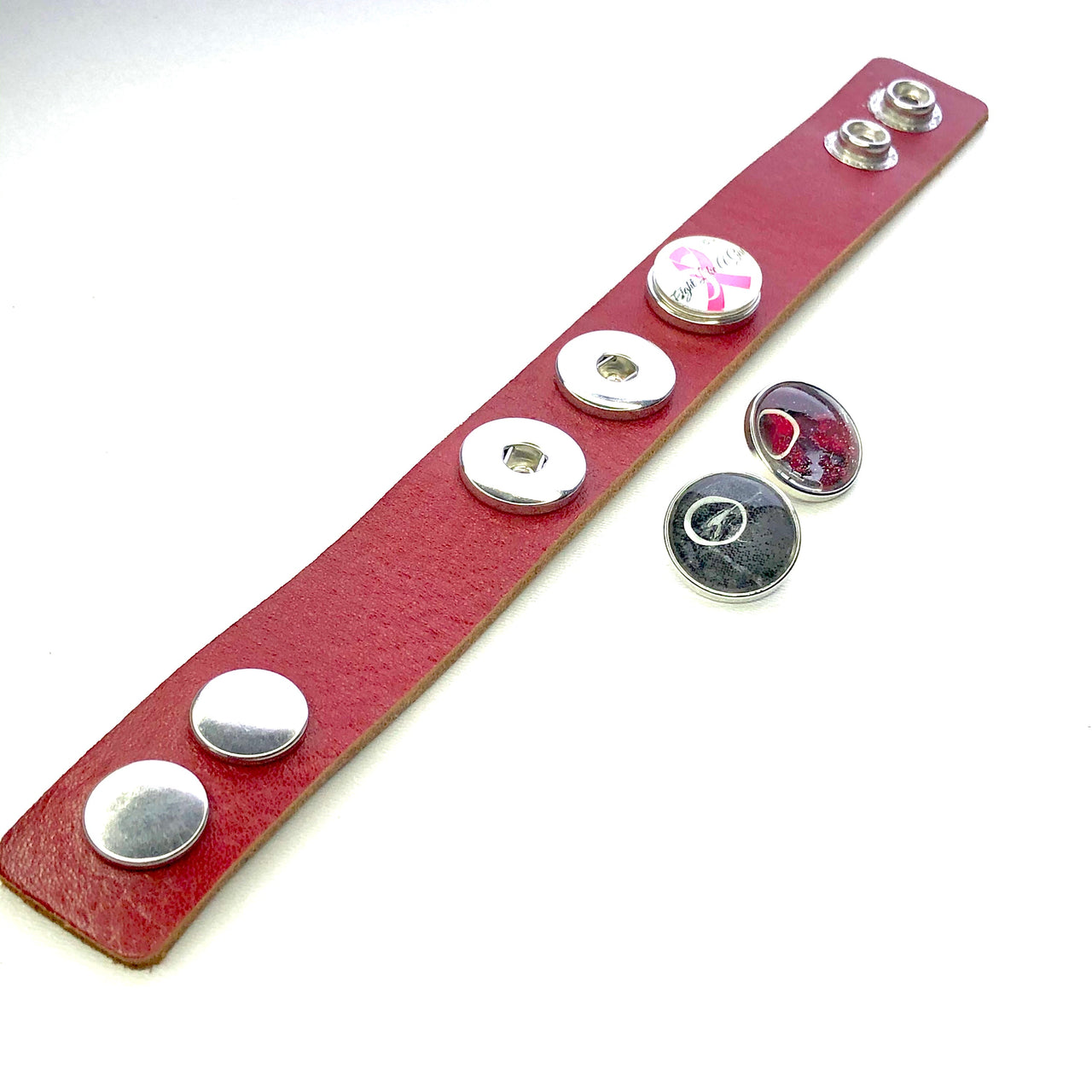 Armband voor click buttons - leder trio rood