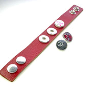 Armband voor click buttons - leder trio rood