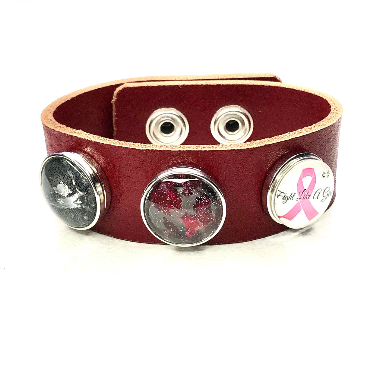 Armband voor click buttons - leder trio rood