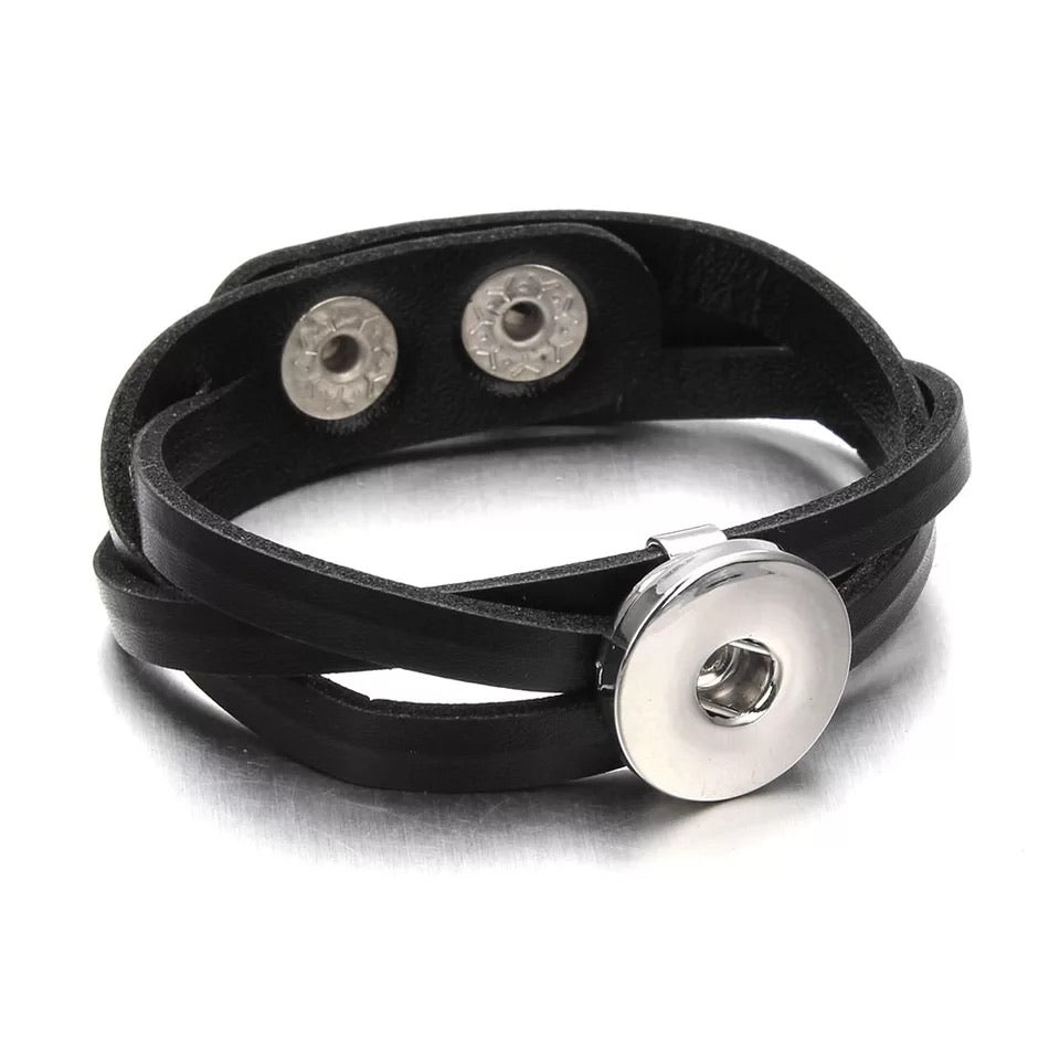 Armband zwart clicks /buttons incl. 2 gratis buttons naar keuze
