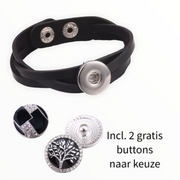 Armband zwart clicks /buttons incl. 2 gratis buttons naar keuze