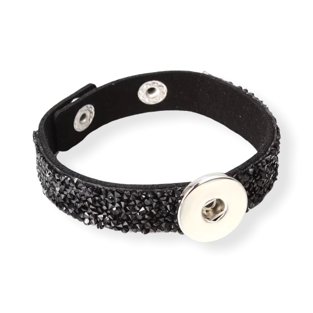 Armband zwart glossy clicks /buttons incl. 2 gratis buttons naar keuze
