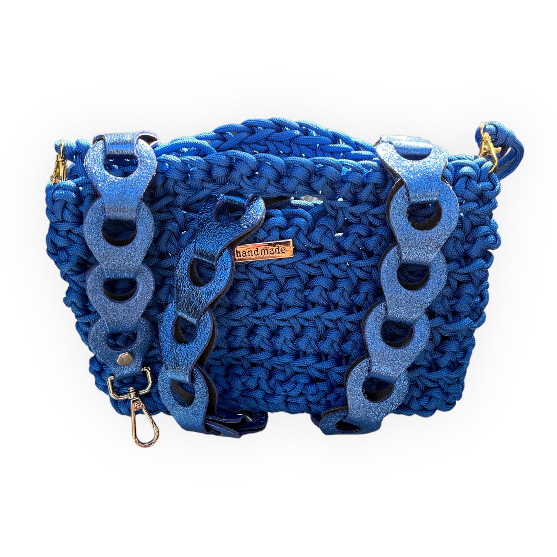 ByApril- Gehaakte mini crossbody tas in kobaltblauw met extra schouderband - HAIRPIN.NU