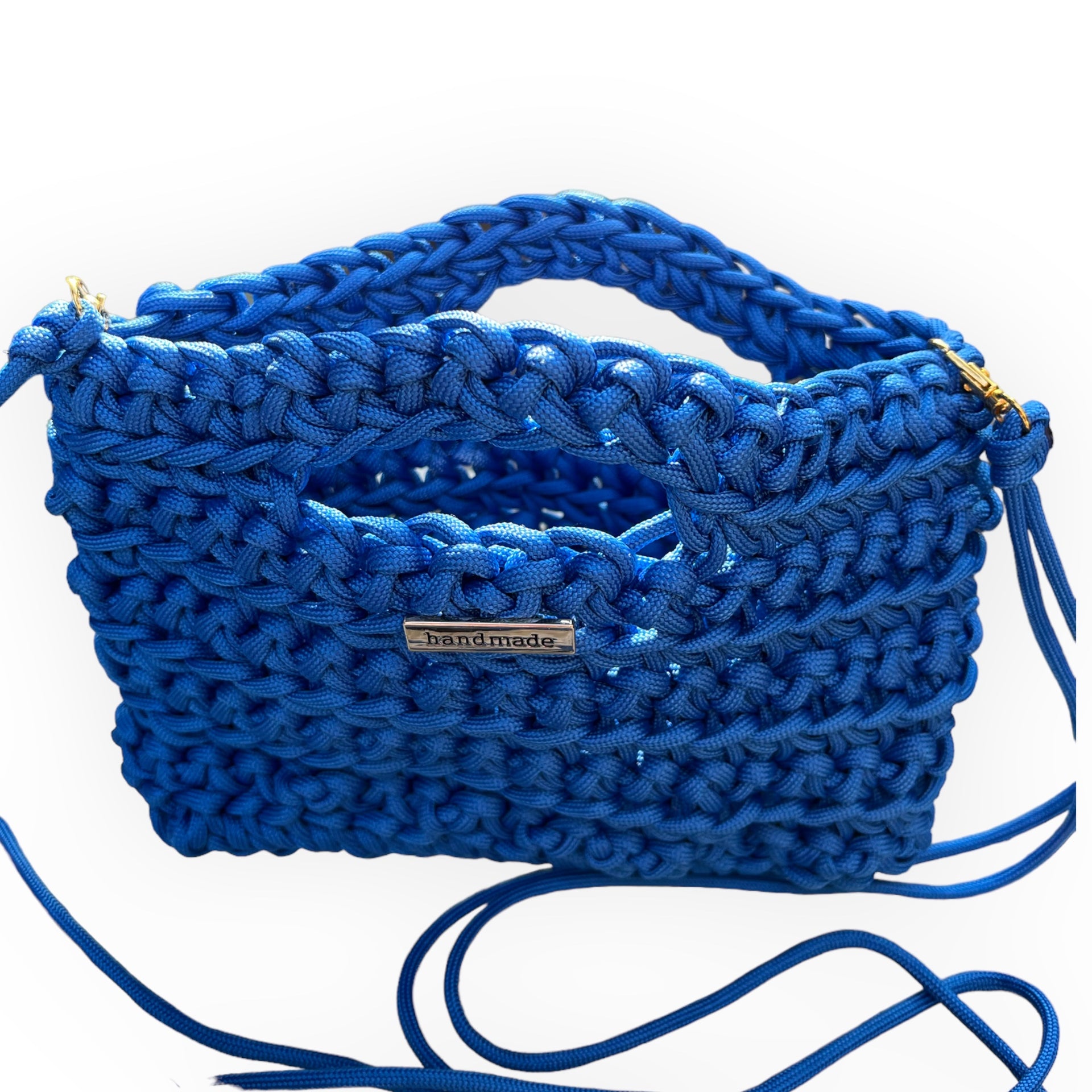 ByApril- Gehaakte mini crossbody tas in kobaltblauw met extra schouderband - HAIRPIN.NU