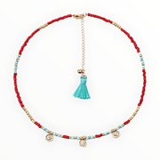 Boho facet glas beads gold-blue-red korte ketting met kraaltjes - halskettingen