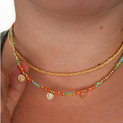 Boho facet glas beads gold-blue-red korte ketting met kraaltjes - halskettingen