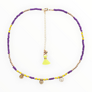 Boho facet glas beads gold-purple-yellow korte ketting met kraaltjes - halskettingen
