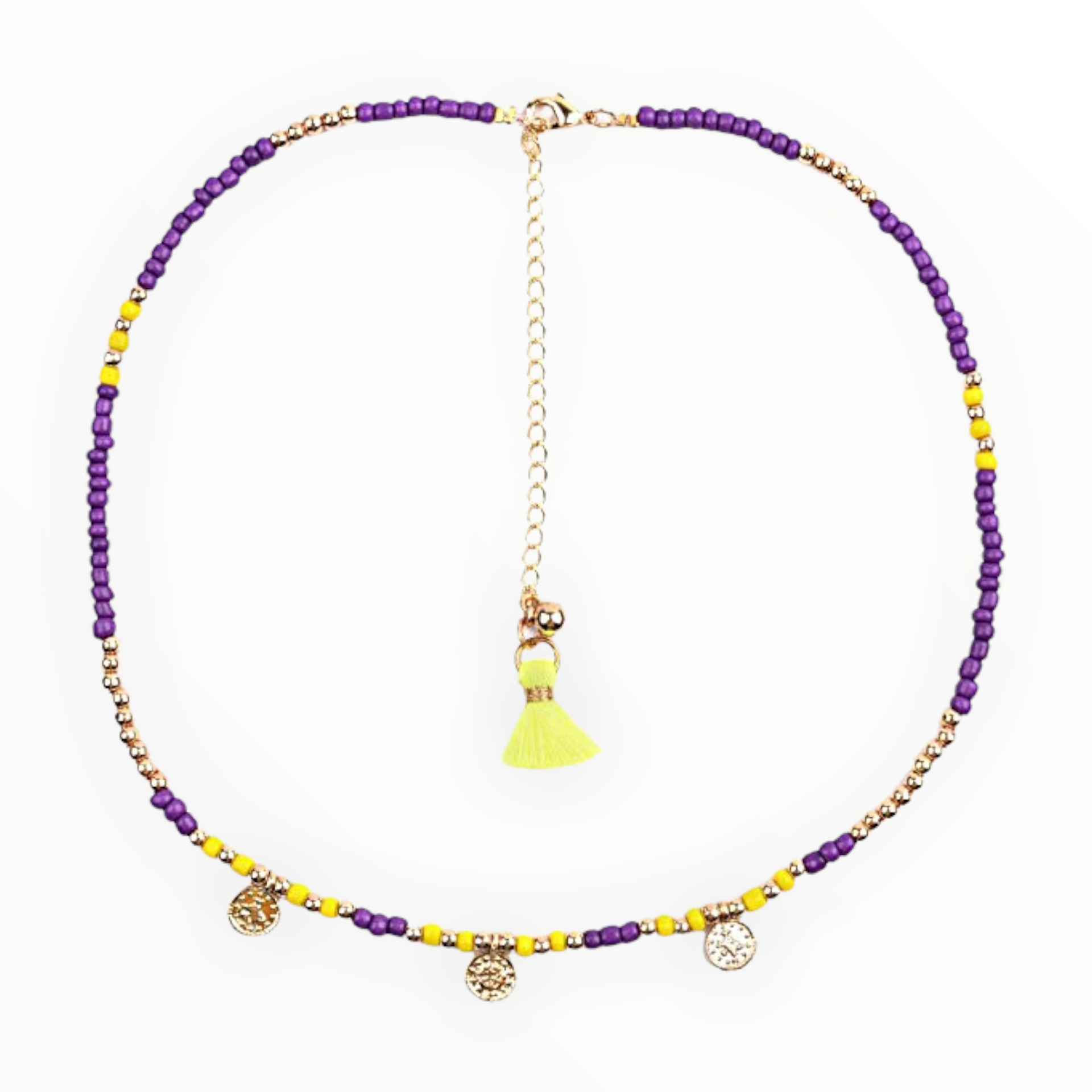 Boho facet glas beads gold-purple-yellow korte ketting met kraaltjes - halskettingen