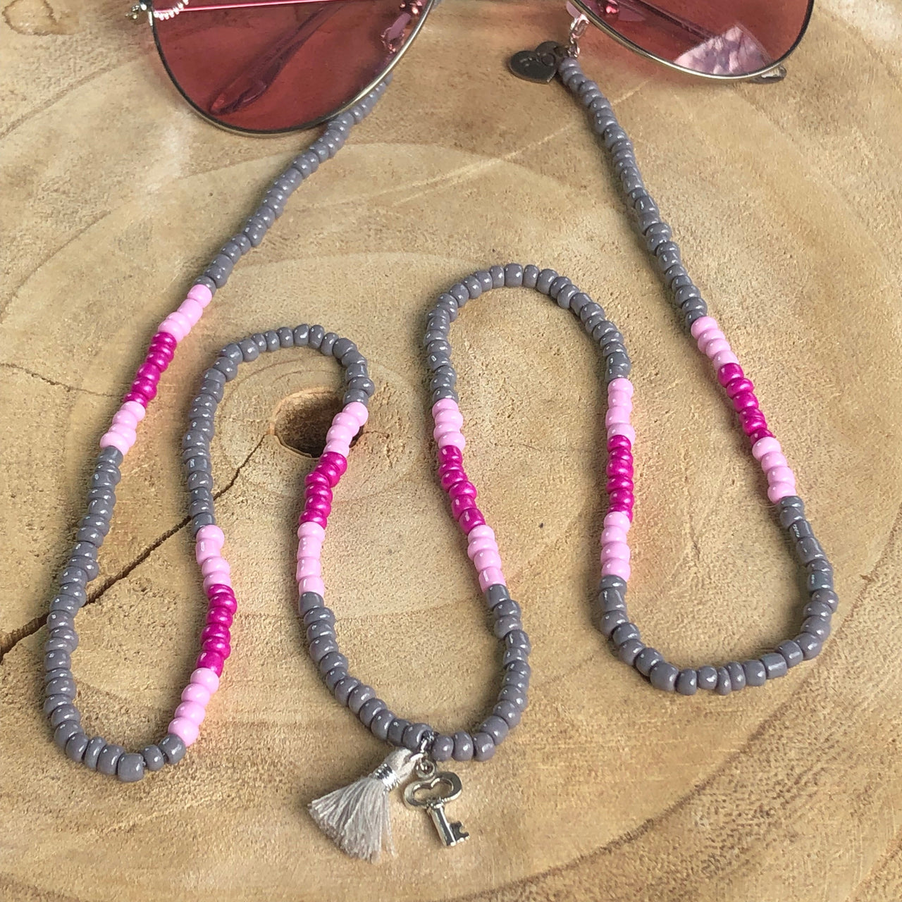 Brillenkoordje grijs-roze