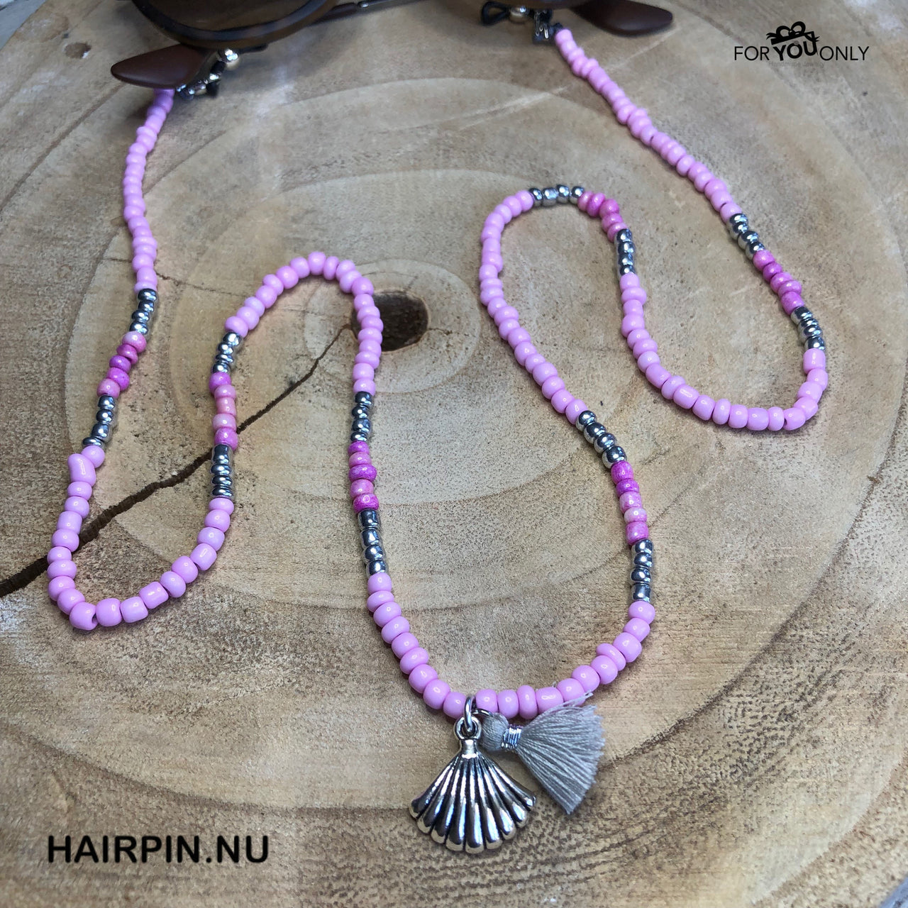 Brillenkoordje lichtroze-zilver