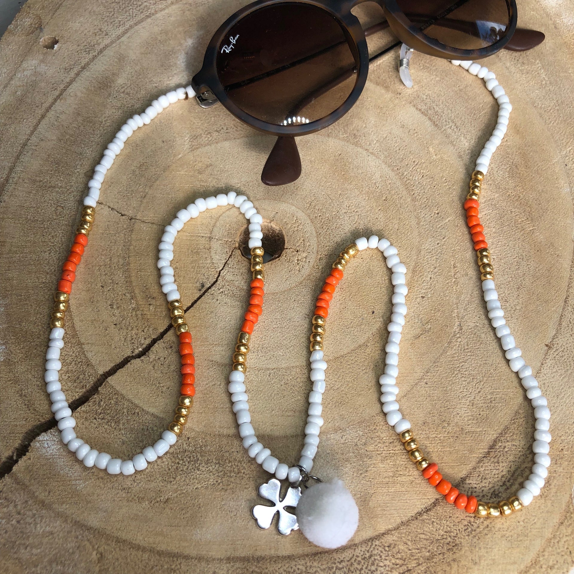 Brillenkoordje wit oranje goud