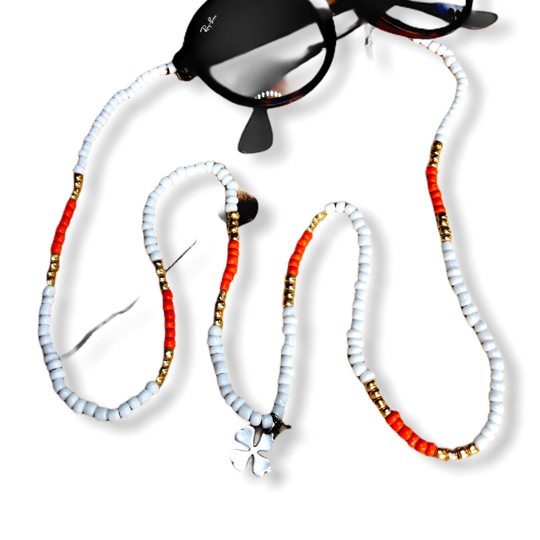 Brillenkoordje wit oranje goud