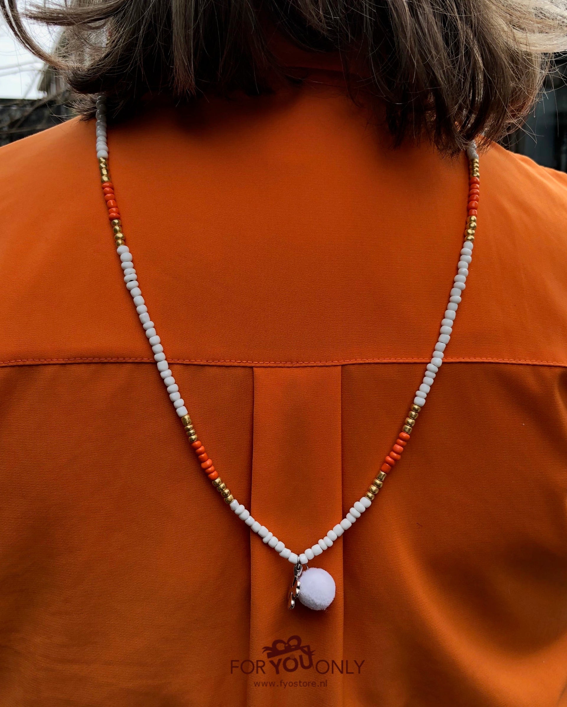 Brillenkoordje wit oranje goud